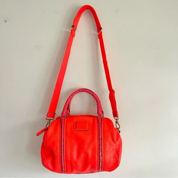 Marc By Marc Jacobs Q Snake Satchel Crossbody Bag Leather Multi Neon Orange Pink - Picture 3 of 16
